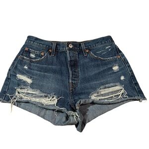 Levi's Distressed Dark Blue Denim Cutoff Shorts501 Button-fly